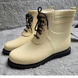 NEW ILSE JACOBSEN Hornbaek Ivory Short Lace Rain Boots RUB2 Lined EU 38 8-85